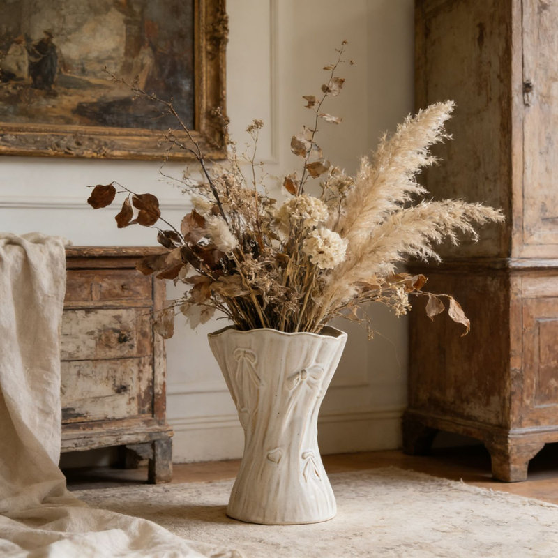 Vase décoratif en céramique blanche, joli petit vase à fleurs blanches pour la décoration intérieure, vases décoratifs en céramique de style bohème d'inspiration nordique moderne