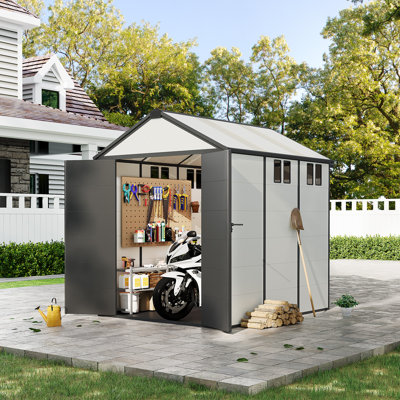 6X8FT Outdoor Storage Shed, Weather-Resistant Shed With Lockable Doors & Built-In Floor, Sloped Roof Tool Shed For Backyard Garden & Patio Lawn