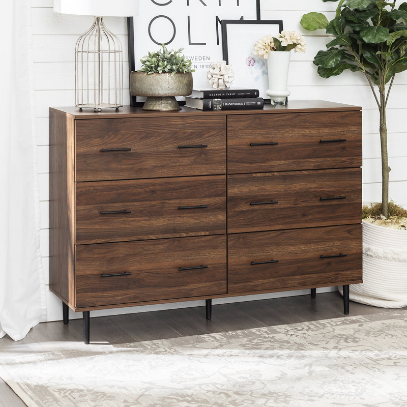 Commode de 52 po à six tiroirs Catt, Noyer foncé / ROBUSTE