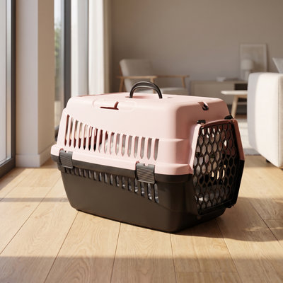 Modern Two-Tone Pink and Black Plastic Pet Carrier for Travel (22.3'' W x 15.7'' D x 27.0'' H)