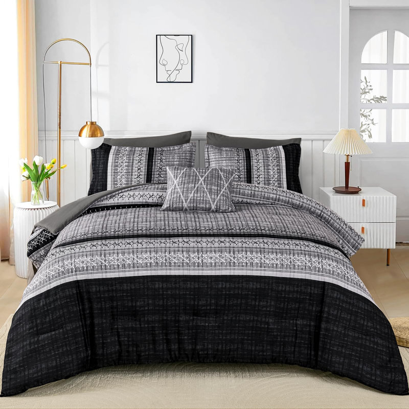 Ensemble de literie 8 pièces Boho, Édredon grand, Noir