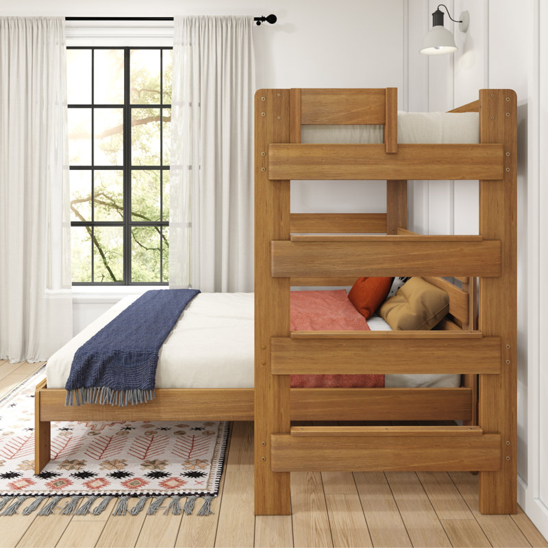  Doyle Solid Wood L-Shaped Bunk Beds, Queen, Pecan