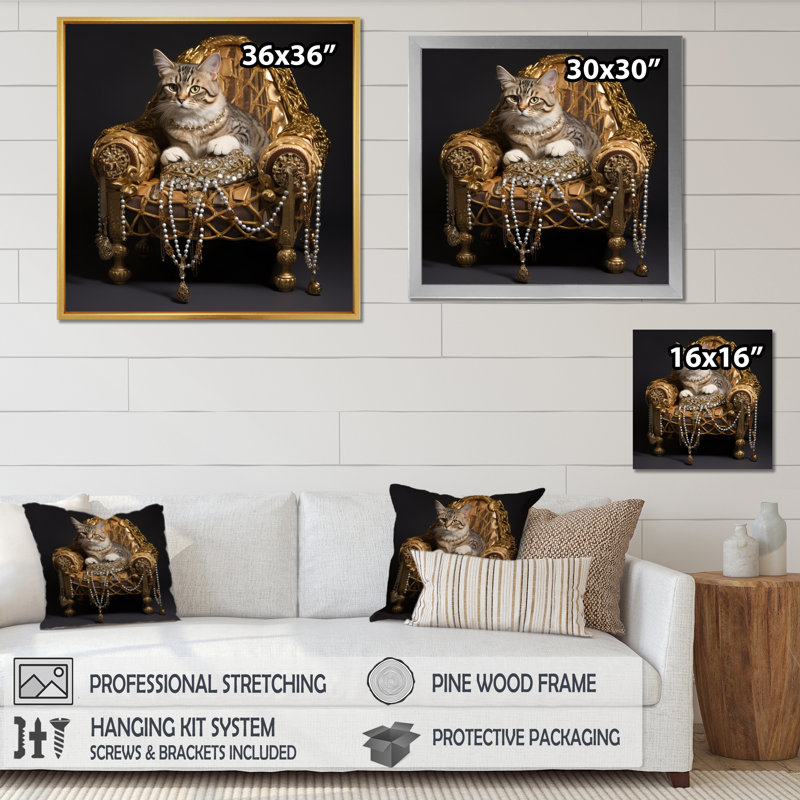 Gangsta Glam Cool Cat - imprimé, H 24 po x l 24 po x P 1 po, Cadre flottant blanc
