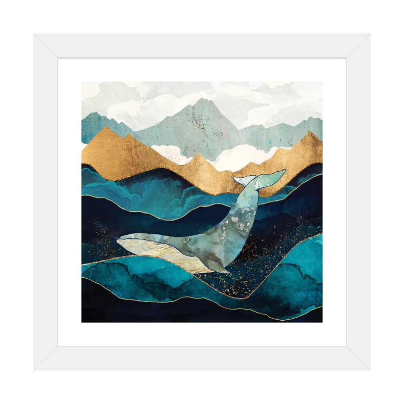 Baleine bleue - reproduction d'art, Blanc, H 24 po x l 24 po x p 1 po, Papier encadré blanc