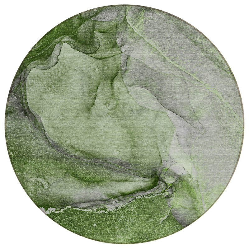 Boxleye Washable Abstract Indoor / Outdoor Rug, Round 8'
