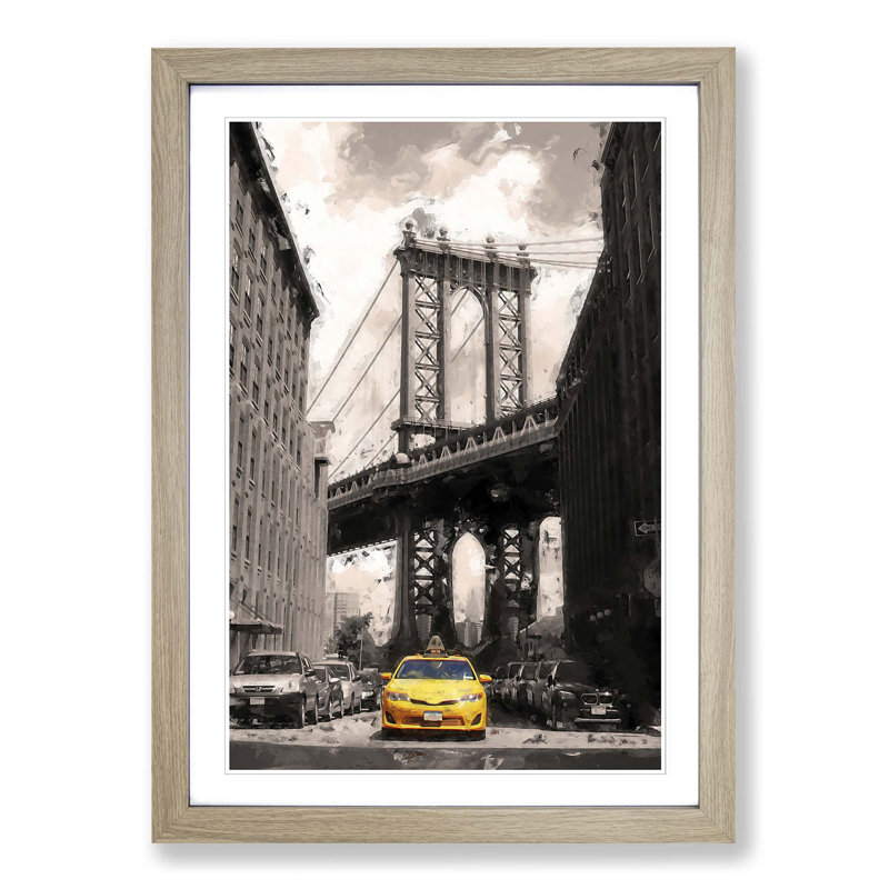 Yellow Taxi Cab in New York City in Abstract - Picture Frame Graphic Art Print on MDF, 91cm H x 60cm W x 2cm D, Oak