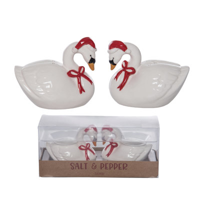 Ceramic Swan Salt and Pepper Set of 2, Salt and Pepper Shaker, White, Ceramic, Table, Kitchen, Christmas, Tabletop