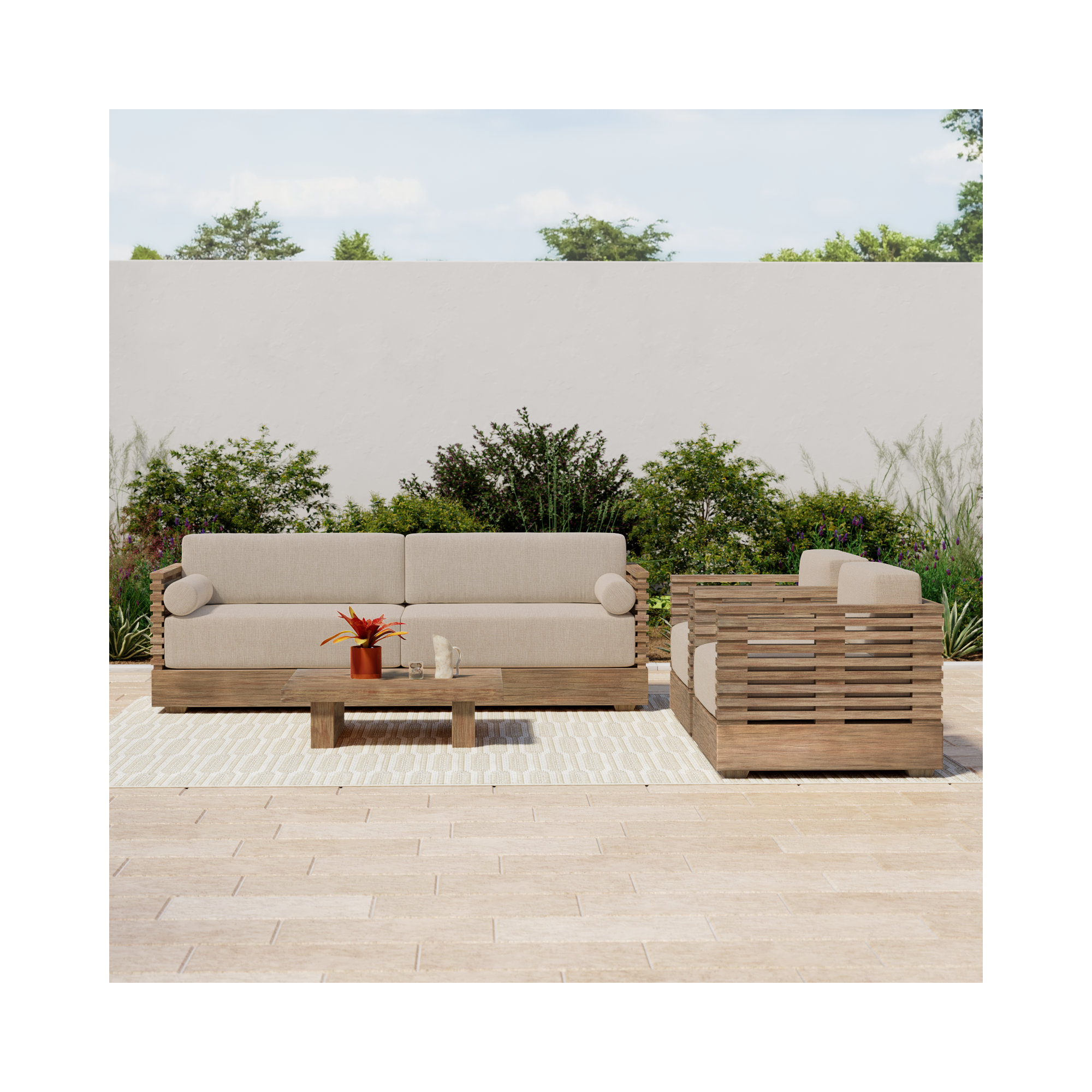 Aerilyn Eucalyptus 5 - Person Patio Conversation Set with Cushions, Taupe Performance, Brown