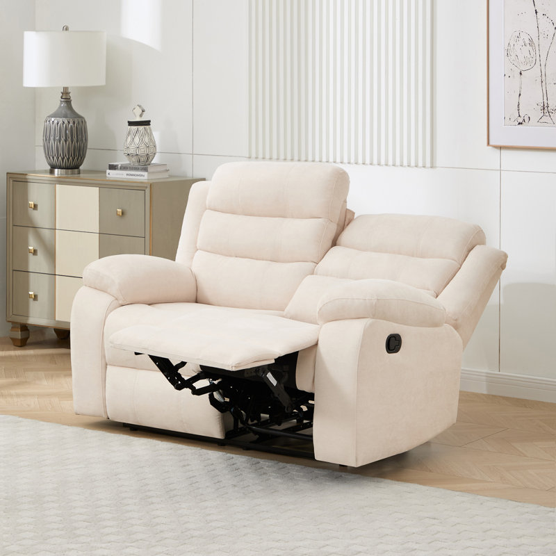 2 Seater Reclining Fabric Sofa, 2 Seater, Beige