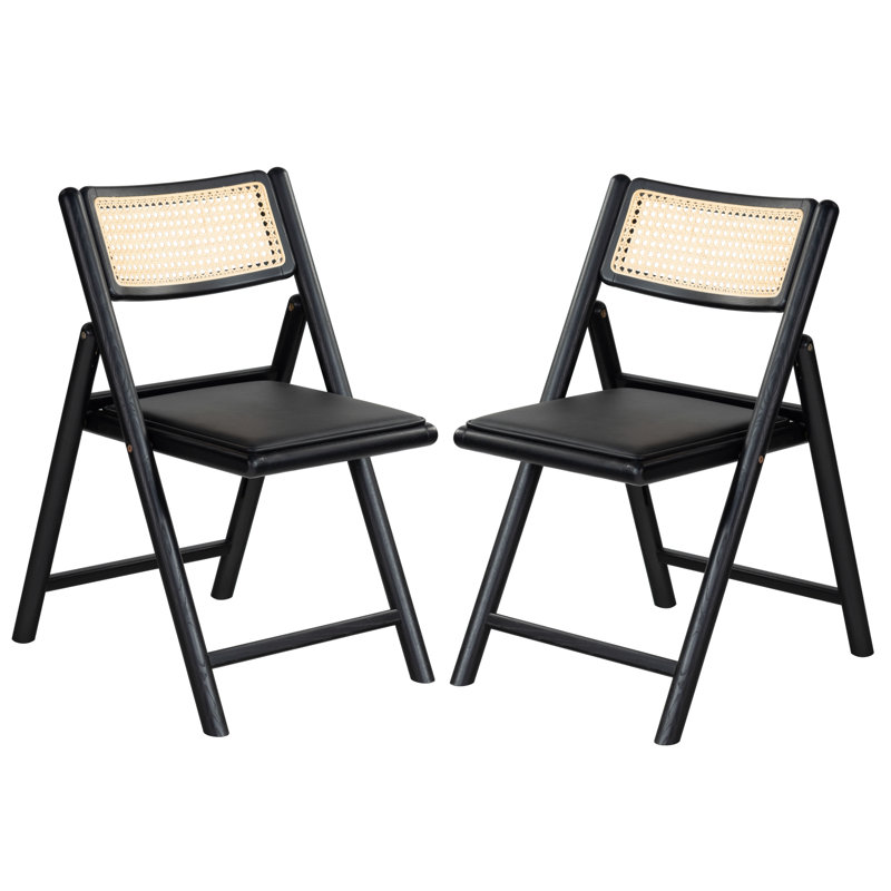 Shaylie Upholstered Seat Folding Dining Chair, Black/Natural
