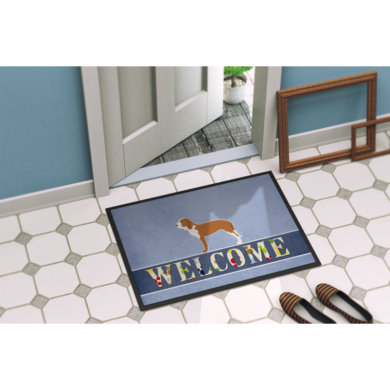 Welcome Non-Slip Outdoor Door Mat, Rectangle 1'6" x 2'3", Spanish Hound