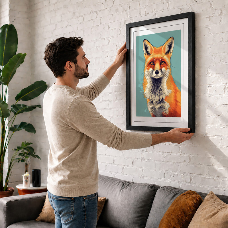 Fox Portrait Modern - Framed Print, Black, A3 - 42.0 x 29.7 cm