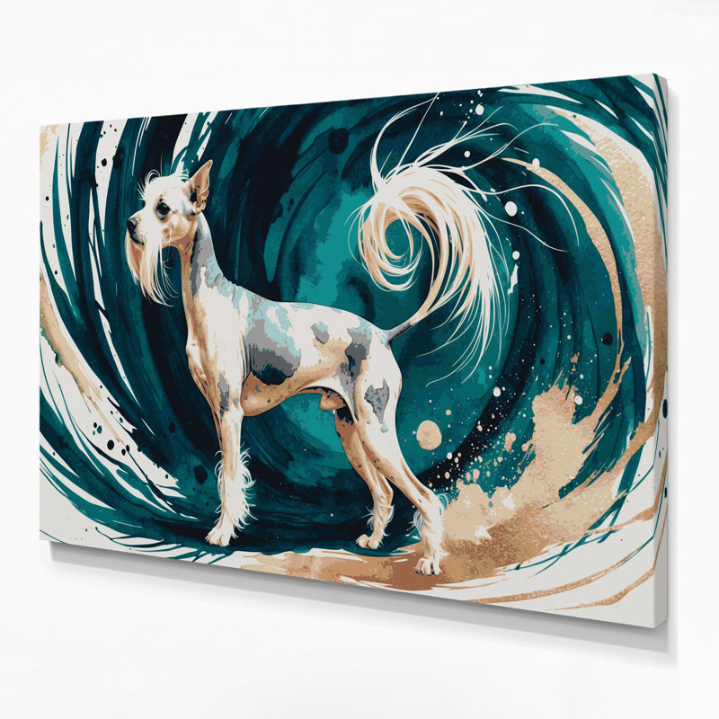 Chiens, art chinois sur toile beige à crête, H 20 po x l 30 po