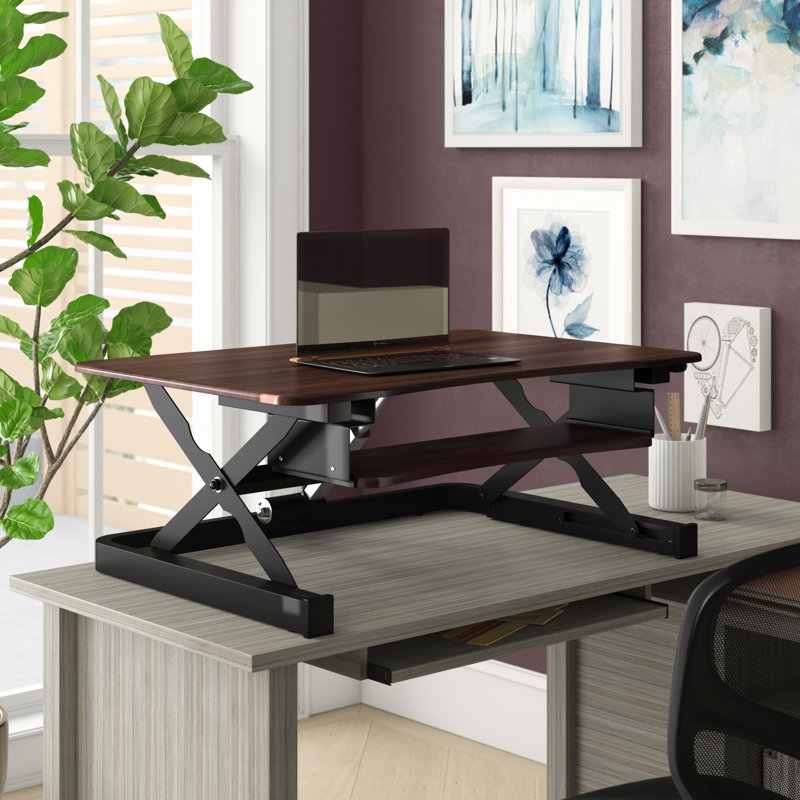 Adjustable Height Iron Standing Desk Converter, Walnut