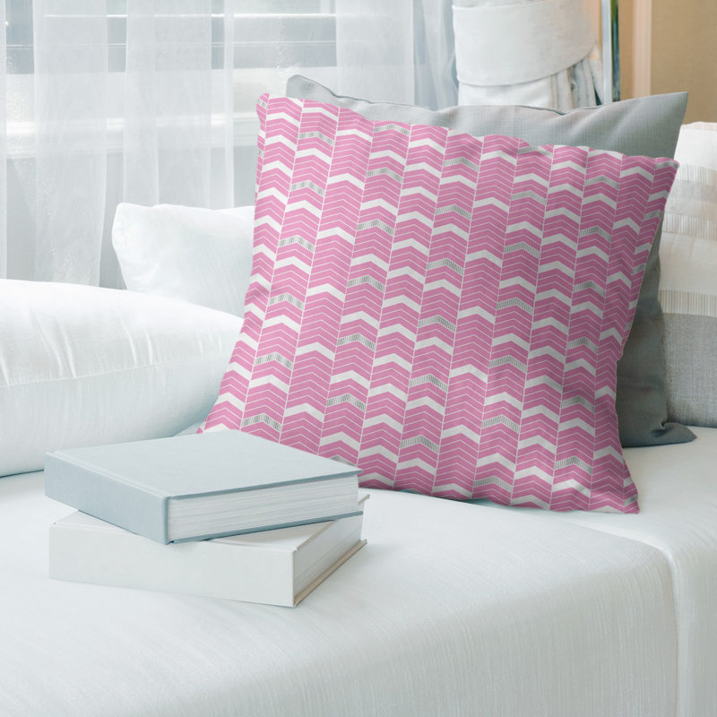 Housse de coussin Rhonda, 14 po x 14 po, Petit rose et gris, Faux lin