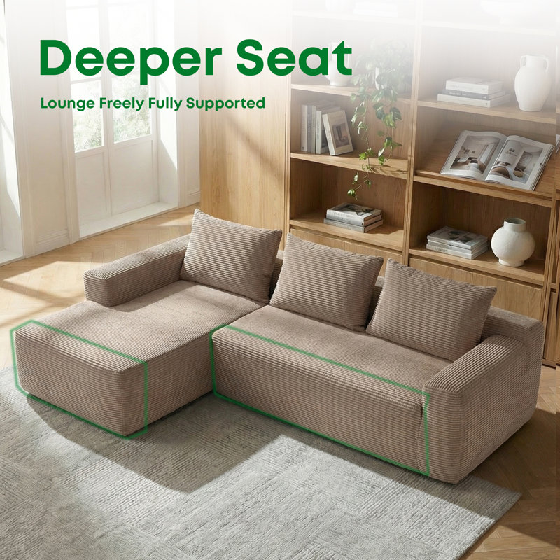 105" Cloud Sectional Couch with L-Shape Chaise,Modern Modular Sofa with Deep Seat, Upholstered Couches for Living Room Bedroom,No Assembly Required, (Plush Corduroy Fabric),Camel Left Hand Facing