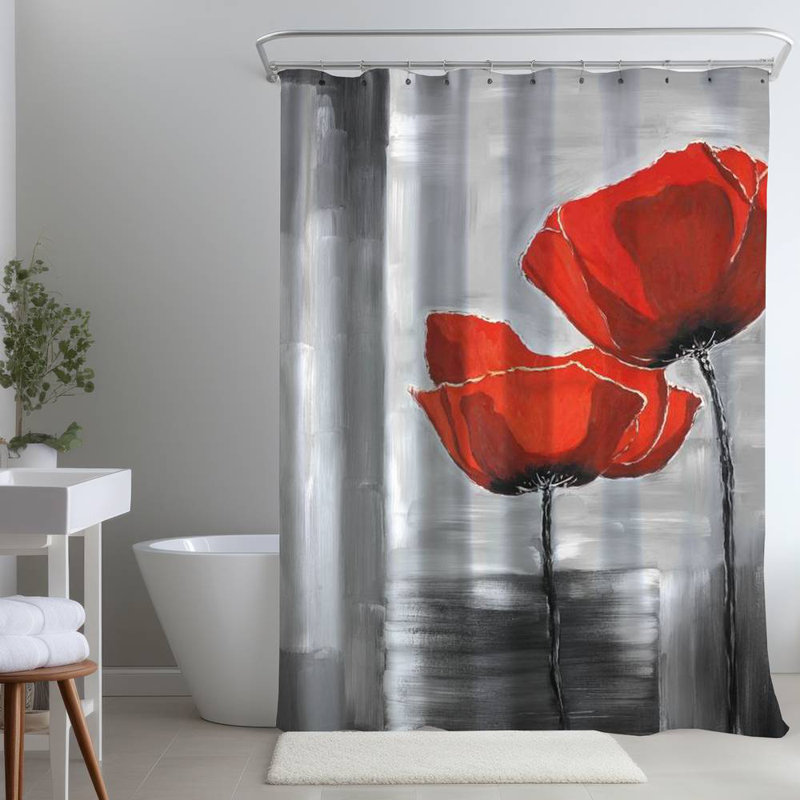 Floral – Polyester Shower Curtain, Dye Sublimation Print, 71" W × 74" L