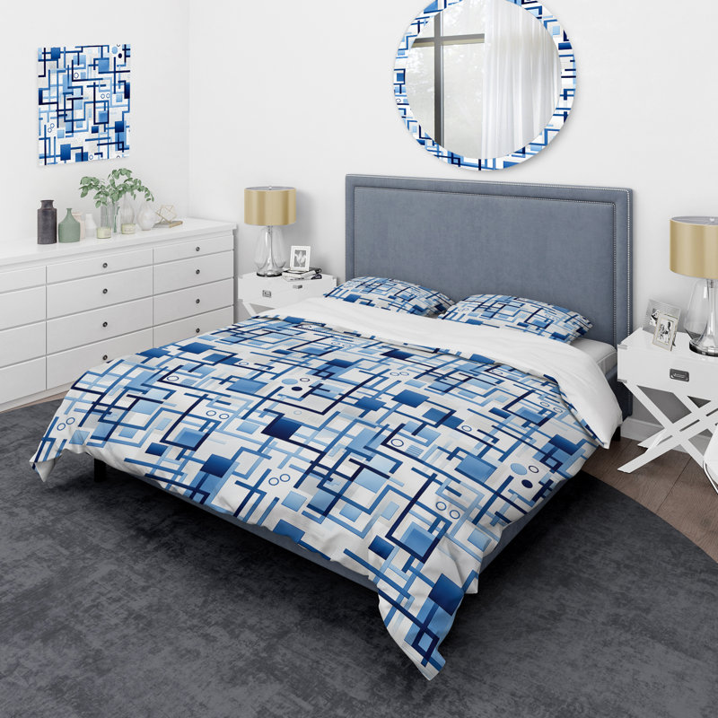 Ensemble de housse de couette géométrique Eivie Blue Geometric Matrix Fantasy - microfibre de polyester