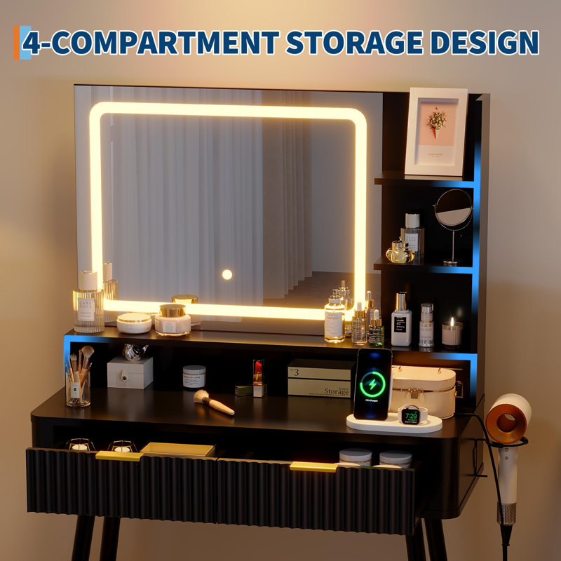 Dressing Table with Mirror, Black/Black
