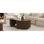 Table basse ovale cannelée avec rangement pour le salon, bois d'hévéa massif, 1 tablette et 2 portes de rangement ouvertes, noyer, 47 po-1233096947