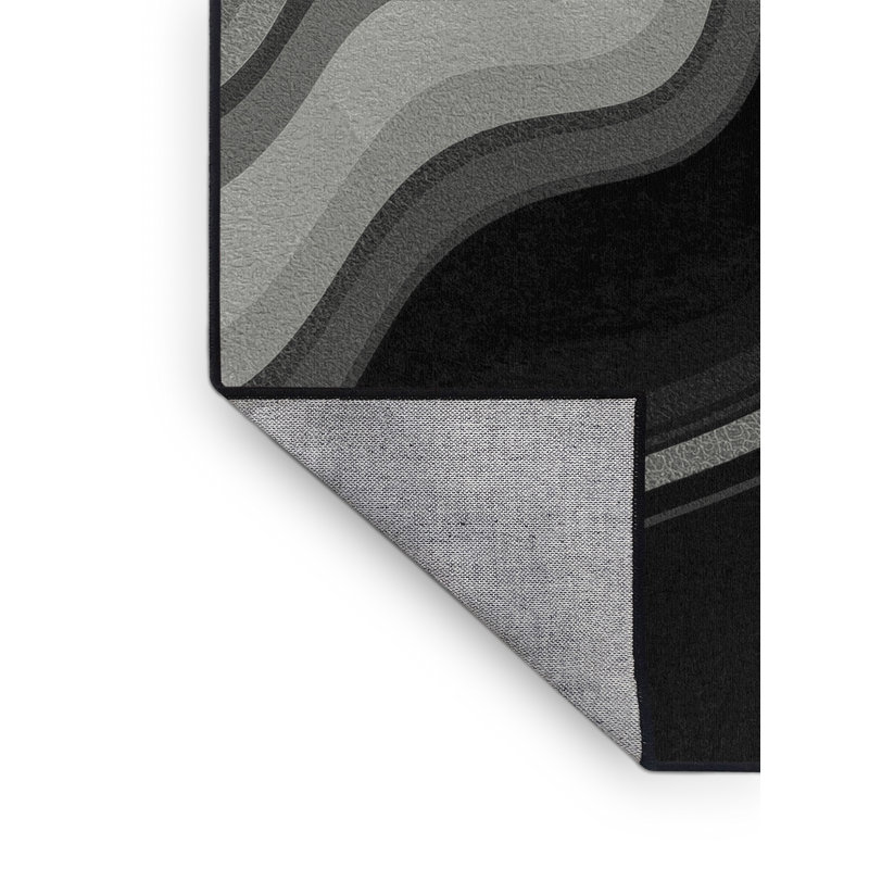 Machine Washable Peksenak Modern & Contemporary Ombre Rug in Gray – Black Binding, 7' Round