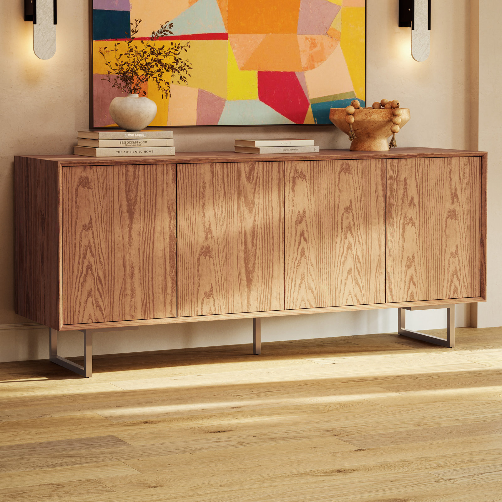 Ena Oak Buffet Table, Beige