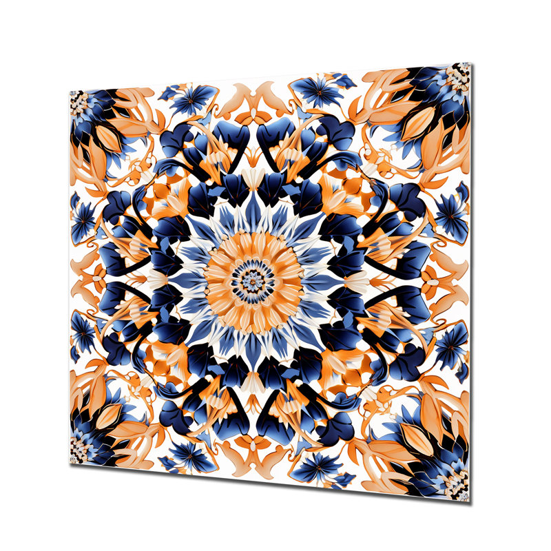 Yellow And Blue Tiles In Greece IV - Abstract Tile Metal Wall Art, 16" H x 16" W x 1" D