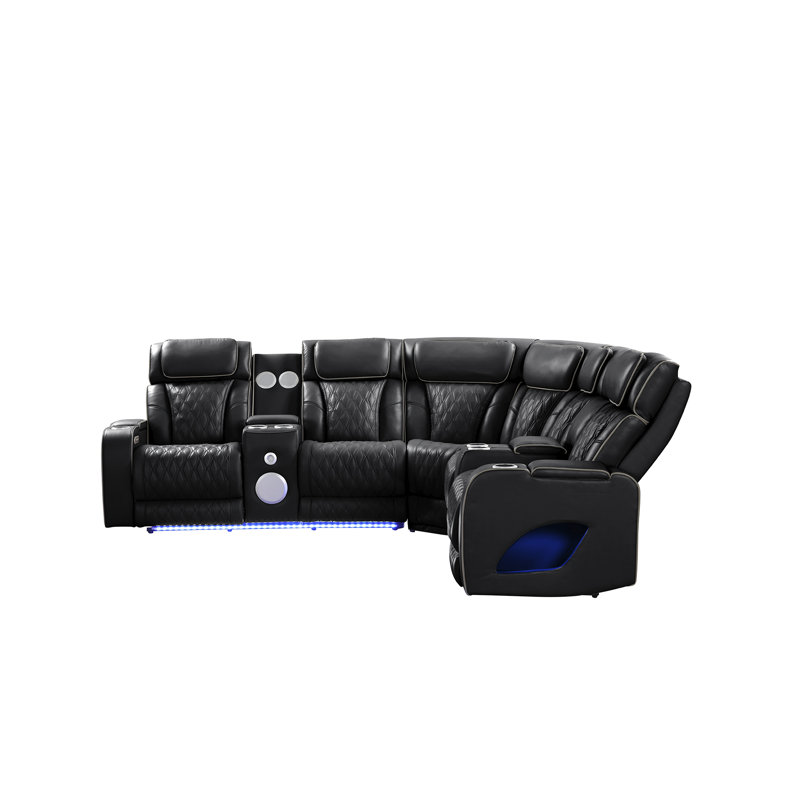 Nostrand Reclining Sectional, Black Faux Leather