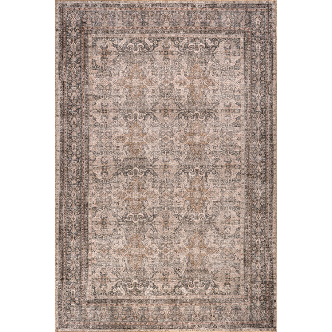 Jeccica Distressed Vintage Medallion Jute Blend Polyester Area Rug Bungalow Rose Rug