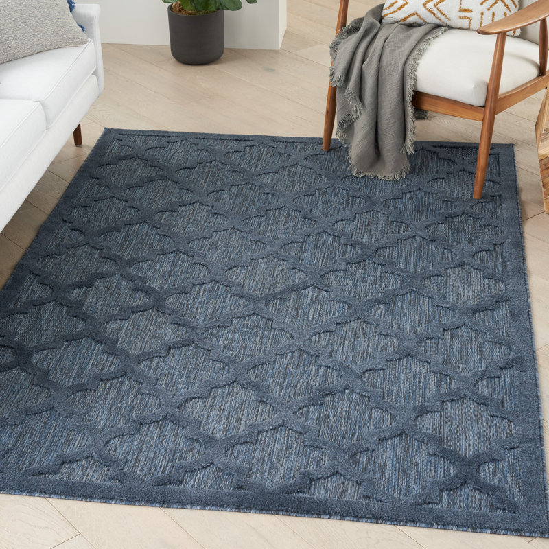 Adianey Red Barrel Studio Easy Care Trellis Navy Blue Indoor/Outdoor Area Rug, Rectangle 5' x 7'