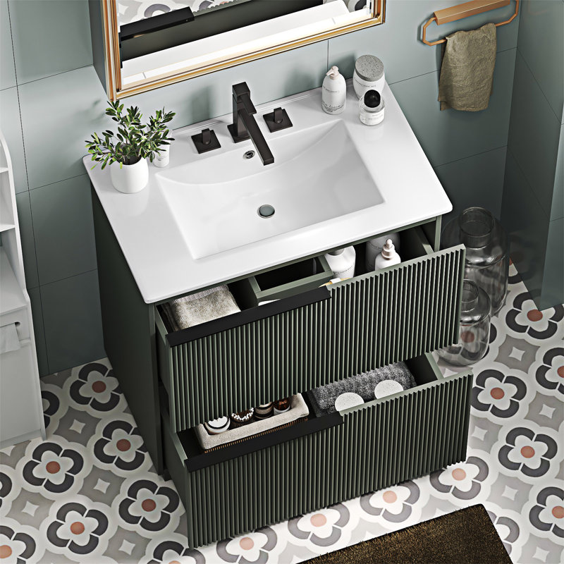 Meuble-lavabo avec lavabo et tiroirs en céramique, Vert