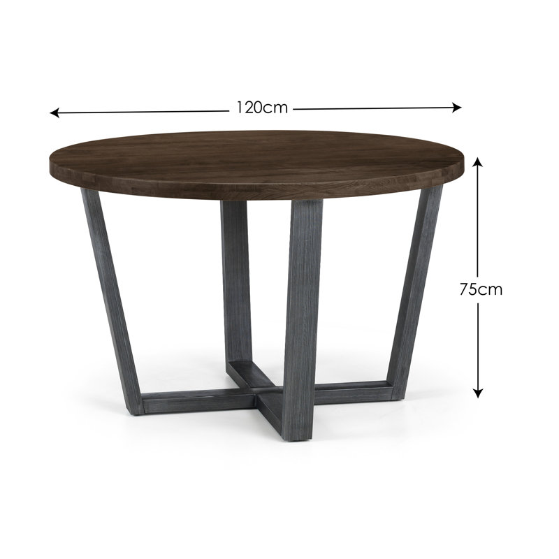 Armor Oak Round Solid Wood Top Metal Base Dining Table, Dark Oak/Black