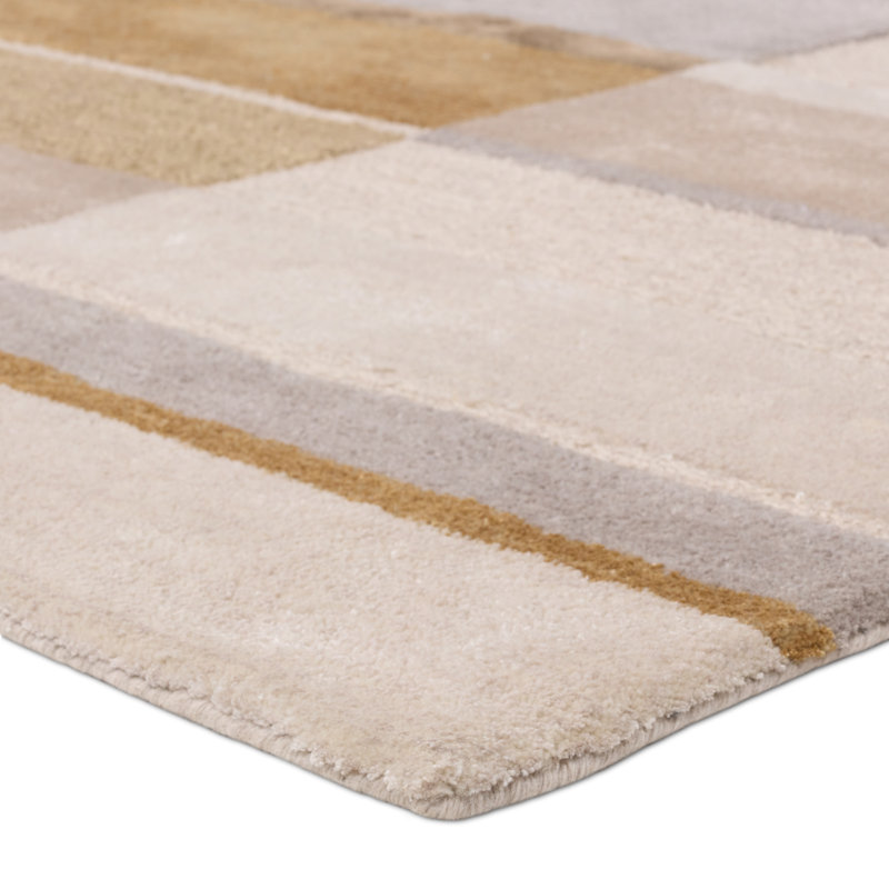 Tapis ivoire et jaune à motif géométrique fait à la main Collman Berkay ICO18, Rectangle 9 pi x 12 pi