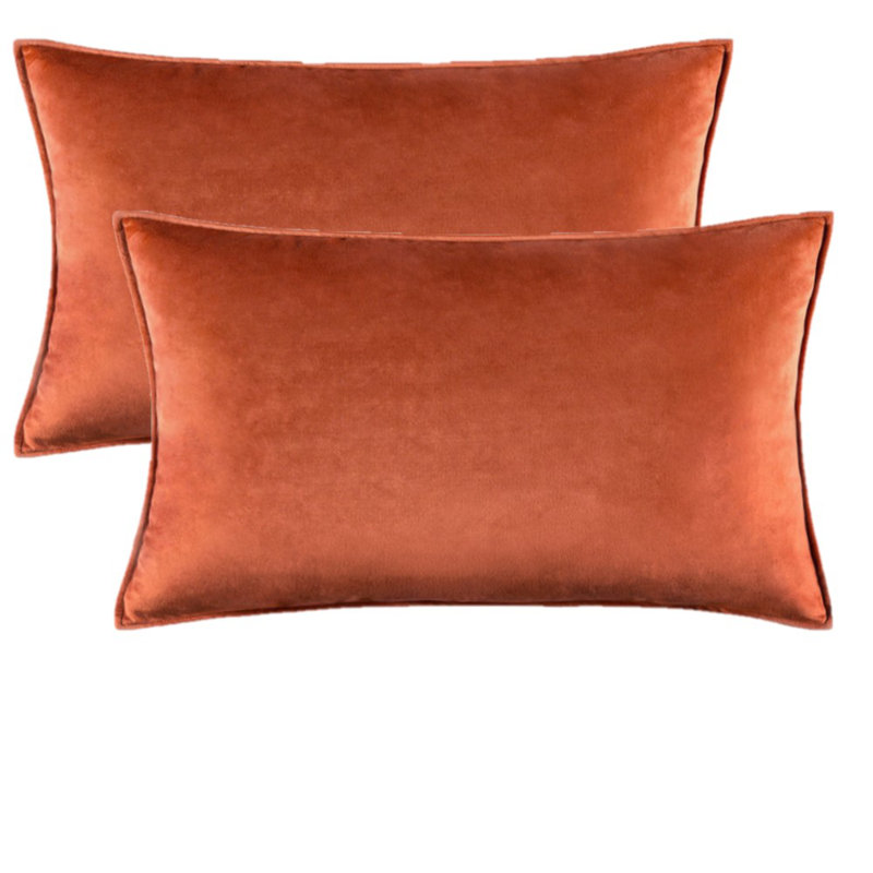 Velvet Reversible Throw Pillow, Orange, Cotton