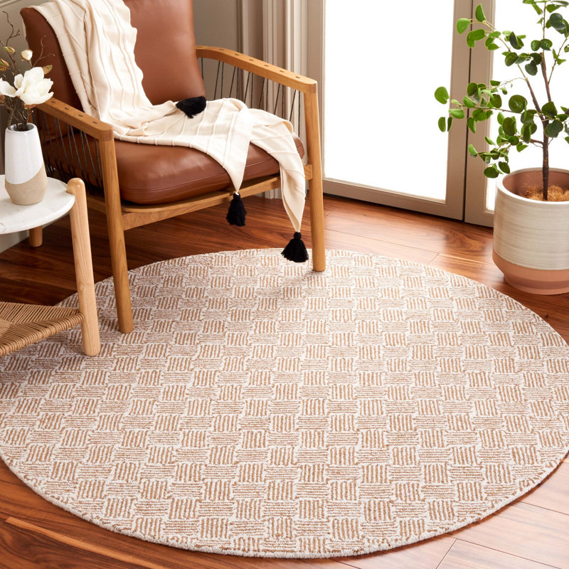 Tunis Hand Tufted Wool Pile And Cotton With Latex Checkered Rug, Round 5'