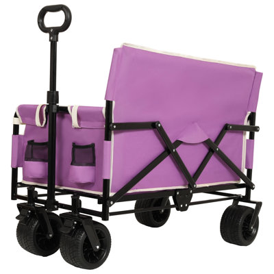 Chariot pliable convertible 3-en-1 avec banquette et rangement - Chariot utilitaire robuste de 500 lb, roues tout-terrain d'une capacité de 180 L pour le camping, la plage, les sports, le jardin et le mauve