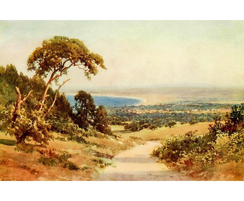 Art sur toile tendue par Palmer, Sutton Gallery: regardant vers le bas sur Monterey et la baie, Californie, 1914