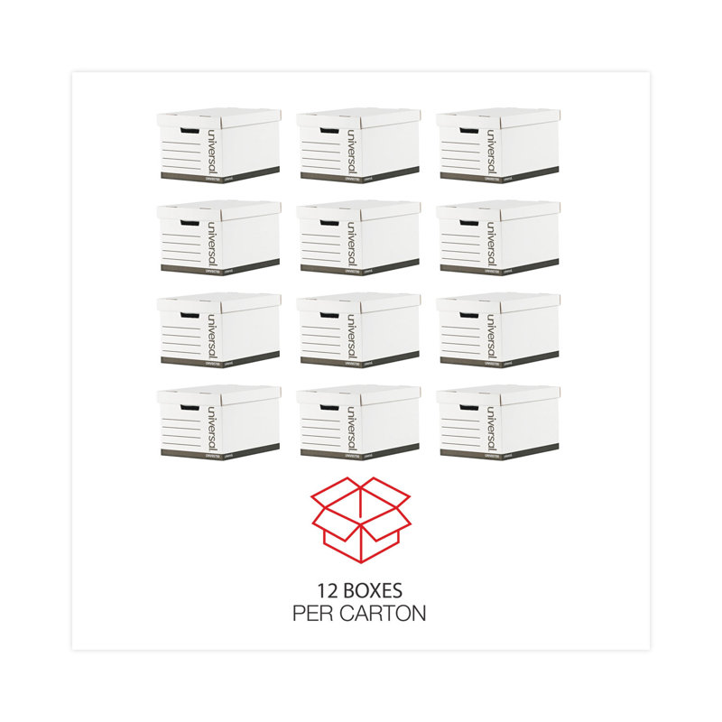 White Medium-Duty Paper Storage Box with Lift-Off Lid, 12-Pack