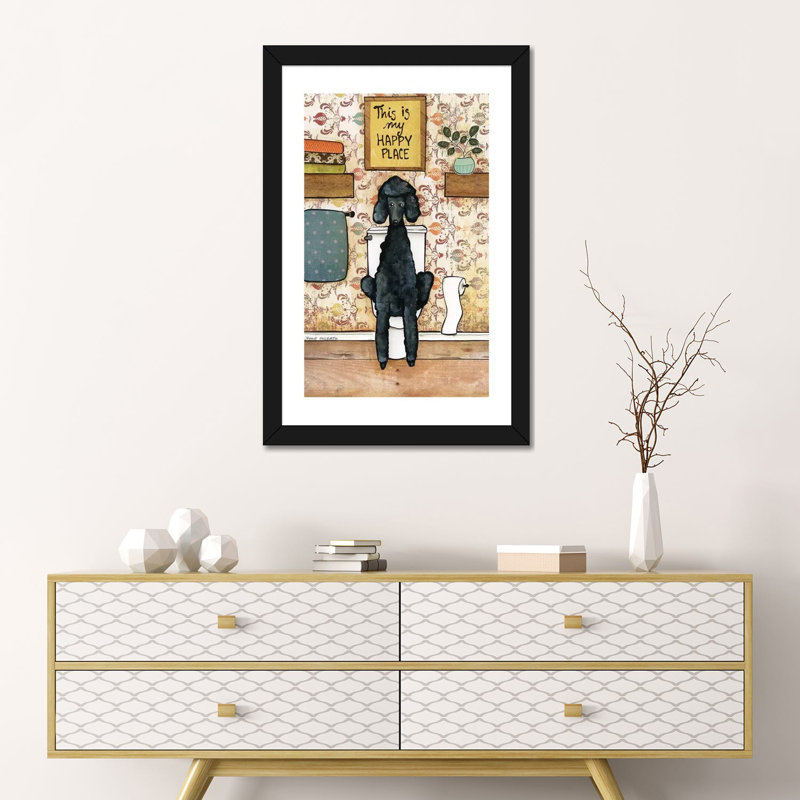 « Happy place Poodle » par Jamie Morath-impression, Papier encadré noir, H 24 po x l 16 po x P 1 po, Blanc