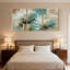 Plantes et fleurs, ensemble de 3 impressions sur toiles murales bleues et blanches-344163777