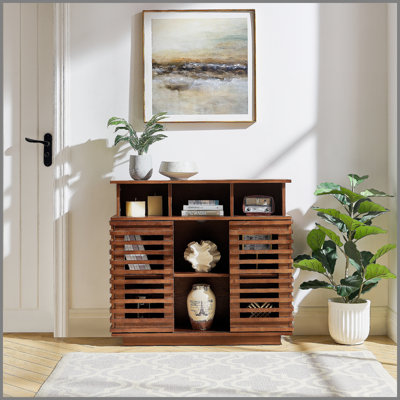 36.1" Sideboard Buffet Cabinet with Storage, Farmhouse Lattice Sideboard with Sliding Doors & Adjustable Shelf, TV Media Console, Storage Cabinet for Kitchen Living Room Entryway Hallway, Walnut