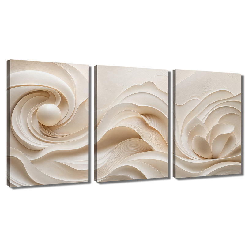 Décoration murale sur toile 3D à relief texturé abstrait représentant des vagues et des lotus, 12 * 18 pouces * 3