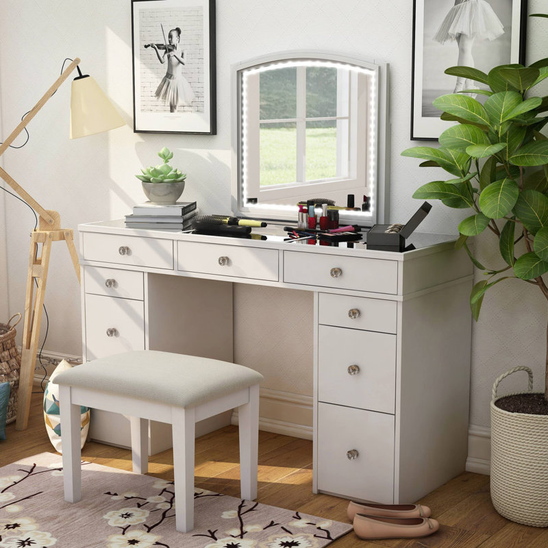 Meuble-lavabo contemporain l 47,4 po avec tabouret, blanc