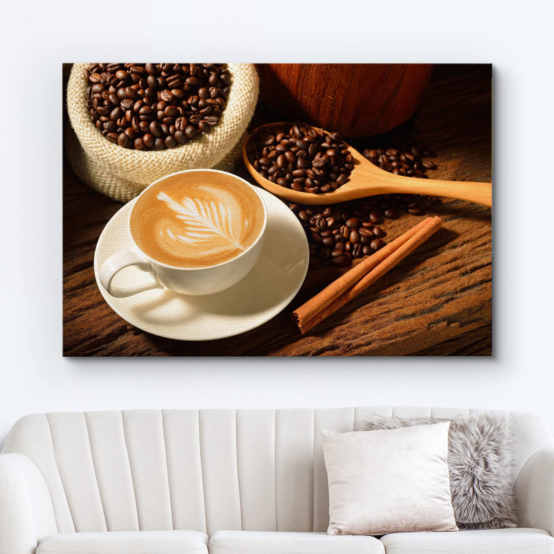 Coffee " A Cup Of Cafe Latte And Coffee Beans ", 16" H x 24" W