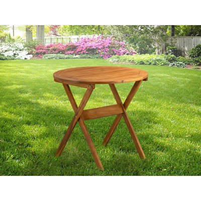 A Patio Furniture Outdoor Acacia Wood Round Coffee Table, 30x30 Inch, Natural Oil