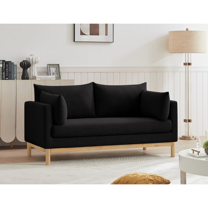 Causeuse Langham Lewellen, Tissu texturé en lin noir
