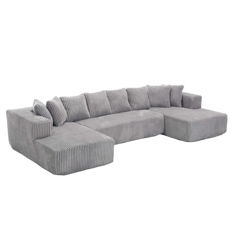 Canapé modulaire modulaire, canapé en forme de U, méridienne, tissu rayé, canapé rembourré 4 places pour le salon, la chambre à coucher, canapé combiné libre (velours côtelé)