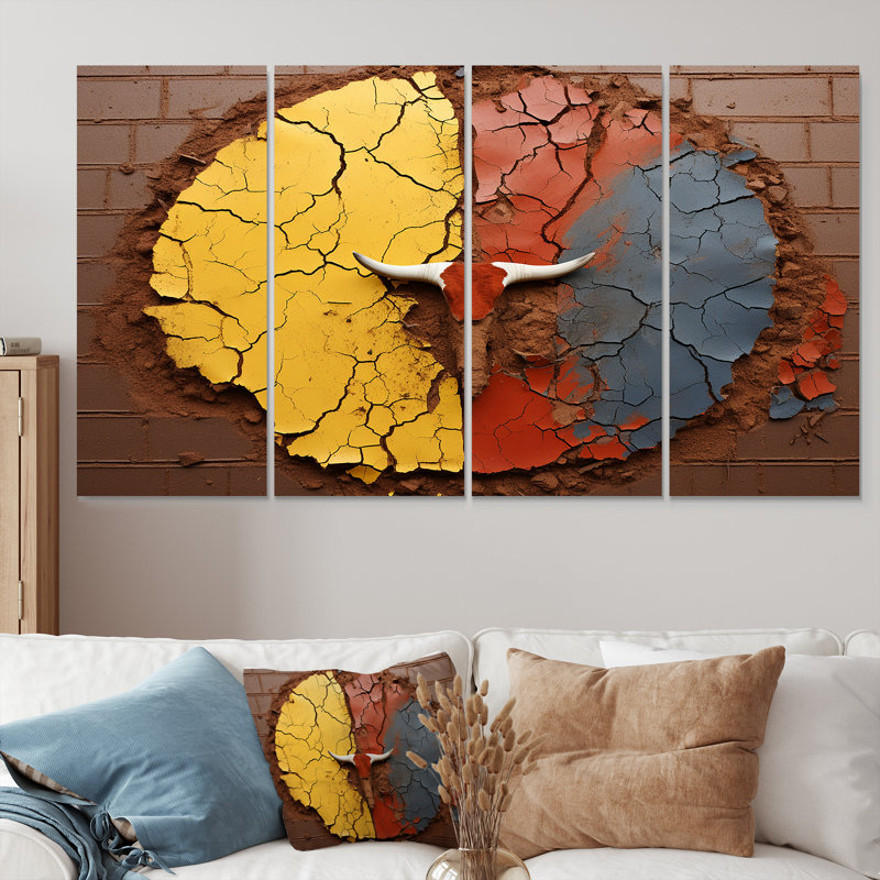 Tribu des bisons sauvages - ensemble de 4 décorations murales animaux Buffalo, H 28 po x l 48 po