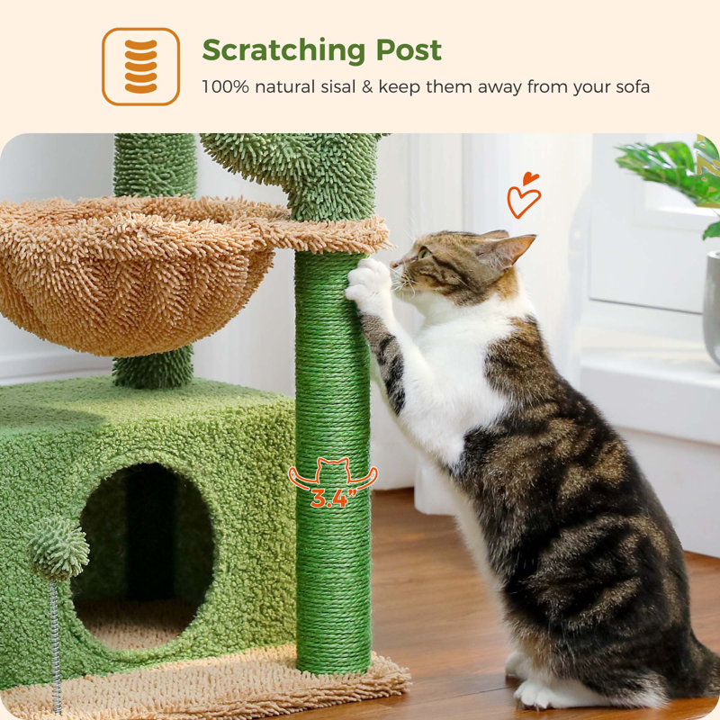 Green and Beige Multi-Level Cat Tower with Hammock and Condo