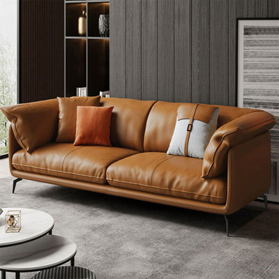 Causeuse coussin orange en cuir véritable